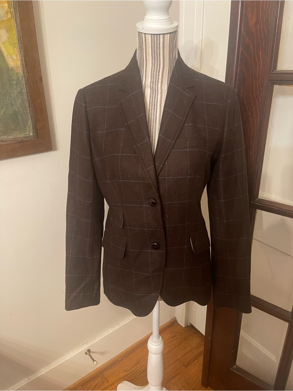 J. Crew Brown Windowpane 100% Cashmere Blazer